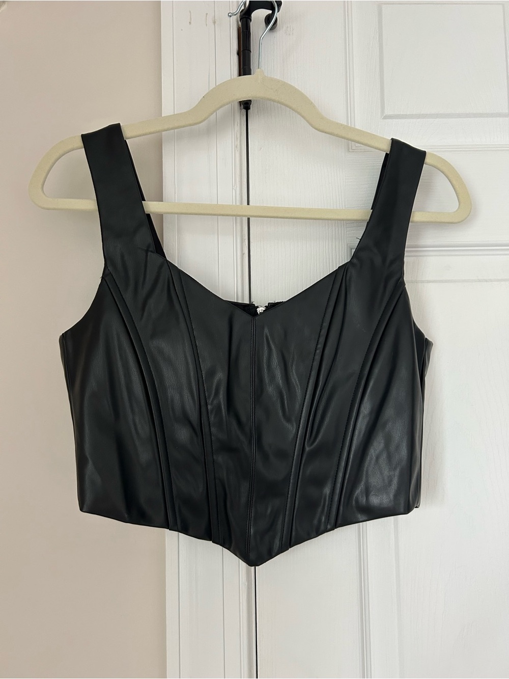 NWT Sage the Label Black Faux Leather Corset Bustier Top S